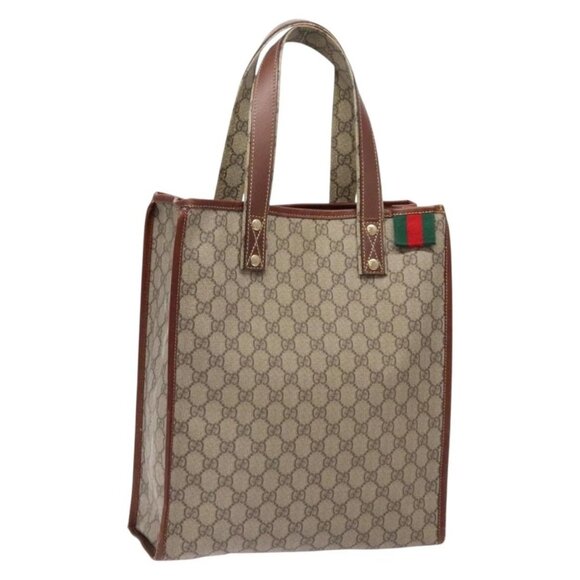 GUCCI GG Supreme Web Sherry Line Tote Bag PVC Beige Red - Picture 1 of 16